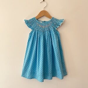HAND SMOCKED EUC Polka Dot Hand Embroidered Rosebuds Heirloom Spring Dress